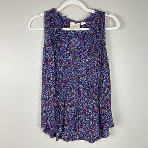 Anthropologie Maeve Lila Top Womens XS Confetti Pintuck Tank Top Blouse Raw Hem